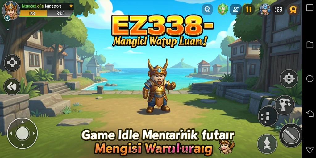 Screenshot gameplay EZ338 menampilkan aksi Idle yang menawan dan grafis cerah.
