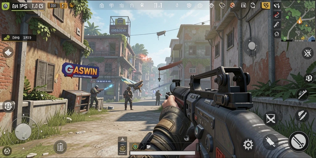 Tangkapan layar GASWIN menampilkan aksi gameplay menegangkan dalam pertempuran TPS.