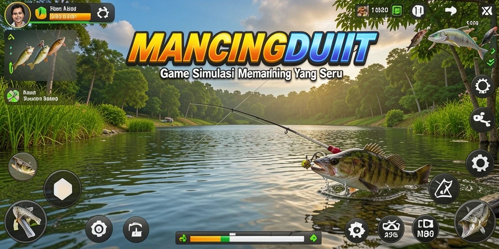 Screenshot MANCINGDUIT menampilkan aksi memancing yang mendebarkan.