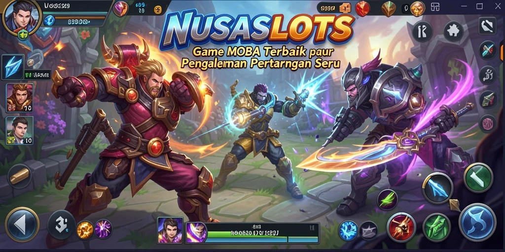 Gameplay MOBA seru di NUSASLOTS dengan pertarungan tim yang intens.